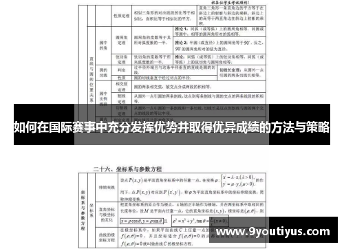 如何在国际赛事中充分发挥优势并取得优异成绩的方法与策略